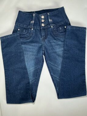 Crocker Y2K low rise rhinestone button fly straight leg jeans size 3 mcbling